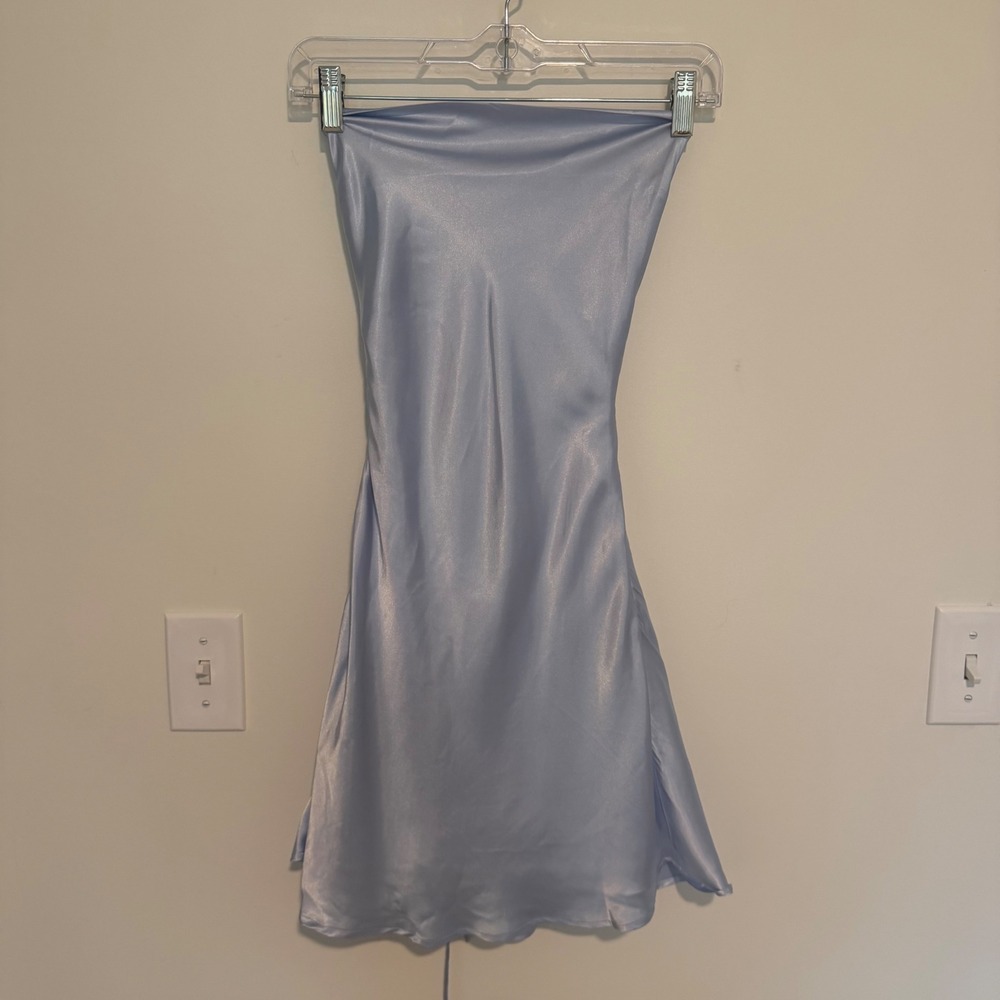 Beginning‎ Boutique Come and Get It Party Dress Blue Satin Lace Up Mini US 2 NWT